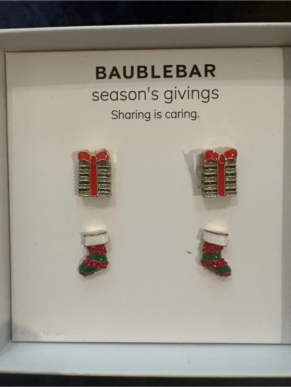 BaubleBar Gift and Stocking Stud Earring Set in Red, Green and Gold